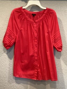Talbots Bright Coral Button-Front Peasant Top